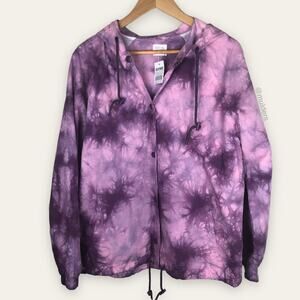 NWT Zumiez Empyre Purple Tie Dye Coach Toggle Cinch Hooded Jacket